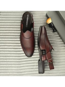 Valentino - Men Burgundy Premium Leather Ethnic Sandal