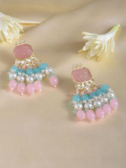 Zaveri Pearls - Pink & Turquoise Stone & Cluster Beads Drop Earring-ZPFK15373