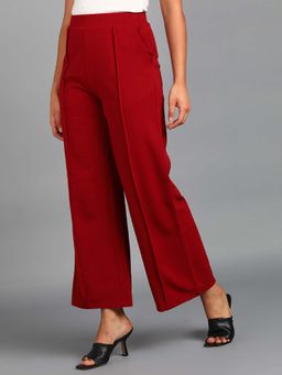 Saffe - Women Red Textured Straight Fit Trouser