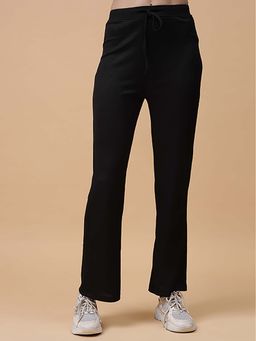 Saffe - Women Black Ribbed Regular Fit Parallel Trouser
