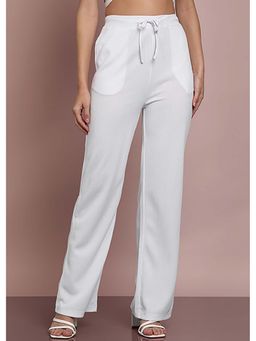Saffe - Women White Ribbed Straight Fit Parallel Trouser