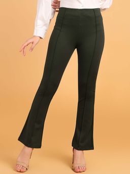 Saffe - Women Olive Stretchable Bootcut Trouser