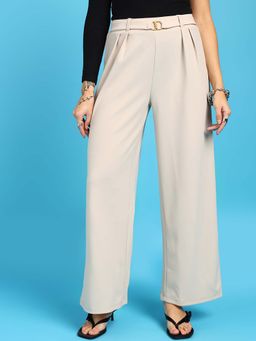 Saffe - Women Beige Solid Trouser with Belt