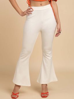 Saffe - Women White Solid Bootcut Trouser