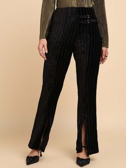 Saffe - Women Black High-Rise Textured Flared Pant