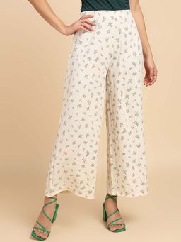Saffe - Women Off White Floral Printed Mid-Rise Knitted Trouser