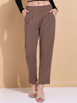 Saffe - Women Brown Solid Regular Fit Trouser