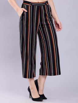 Saffe - Women Multi-Color Striped Polyester Blend Cropped Trouser