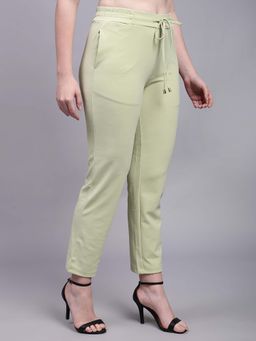 Saffe - Women Light Green Solid Skinny Fit Polyester Trouser