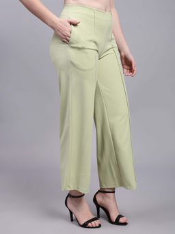 Saffe - Women Light Green Solid Casual Straight Fit Trouser
