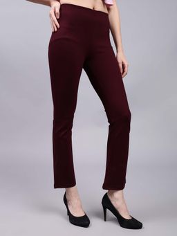 Saffe - Women Wine Solid Bootcut Trouser