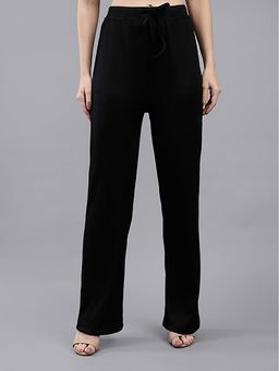 Saffe - Women Black Straight-Fit Lounge Solid Trouser