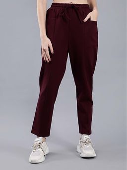 Saffe - Women Wine Solid Straight Fit Trouser
