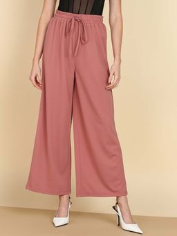 Saffe - Women Peach Solid Polyester Blend Trouser