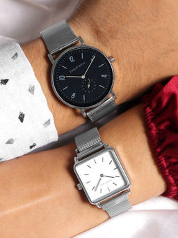 Joker and Witch - Joker & Witch Black and White Round Dial Jim and Clare Couple Watches - JWCW55