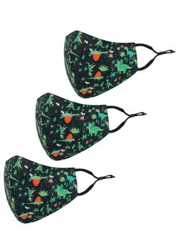 Tossido - Black Printed Cotton Adjustable Cloth Mask (Pack of 3)
