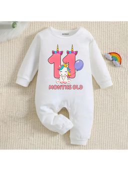 KNITROOT - Eleven Months Unicorn Theme Romper - White (6-12 Months)