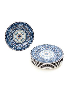 EZ Life - Iranian Indigo & White Series Dinner Plate Pack Of 6 8 5 Inch Ceramic Plate Dinnerware