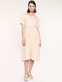 RAREISM - Women Enbarry Off White Fit and Flare Midi Dress