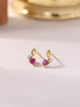 Ornate Jewels - 925 Silver 18K Gold Plated Natural Red Ruby Stud Earring for Women & Girls