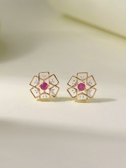 Ornate Jewels - 925 Silver 18K Gold Plated Natural Red Thai Ruby Stud Earring for Women & Girls