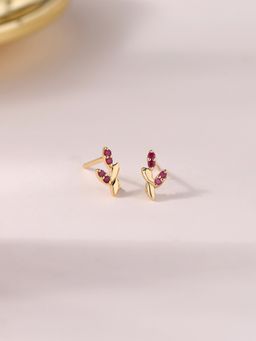 Ornate Jewels - 925 Silver 18K Gold Plated Natural Thai Ruby Leaves Stud Earring for Women & Girls
