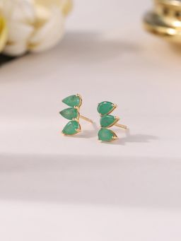 Ornate Jewels - 925 Silver 18K Gold Plated Natural Sakota Emerald Trio Stud Earring for Women & Girls
