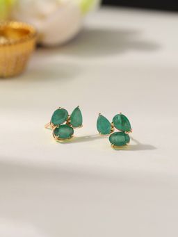 Ornate Jewels - 925 Silver 18K Gold Plated Natural Sakota Emerald Pear Stud Earring for Women & Girls