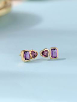 Ornate Jewels - 925 Silver 18K Gold Plated Natural Purple Amethyst Stud Earring for Women & Girls