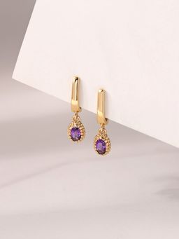 Ornate Jewels - 925 Silver 18K Gold Plated Natural Purple Amethyst Drop Earring for Women & Girls