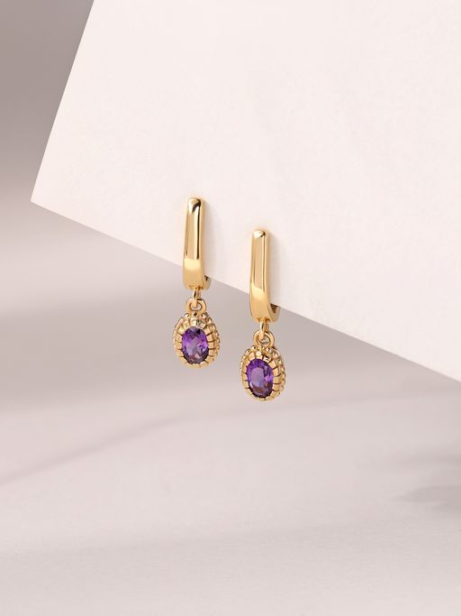 Ornate Jewels 925 Silver 18K Gold Plated Natural Purple Amethyst Drop Earring for Women & Girls