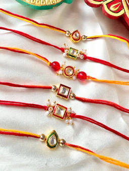 ISHKAARA - Multi-Color Pearl Kundan Thread Rakhis (Pack of 6)