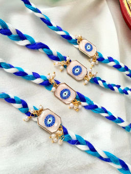 ISHKAARA - Blue Pearl Evil Eye Thread Rakhis (Pack of 4)