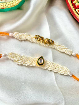 ISHKAARA - Off White Pearl Aura Thread Rakhis (Pack of 2)