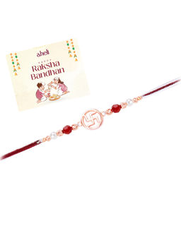 Peora - Sterling Silver Swastik Symbol Rakhi with Roli Chawal & Greeting Card