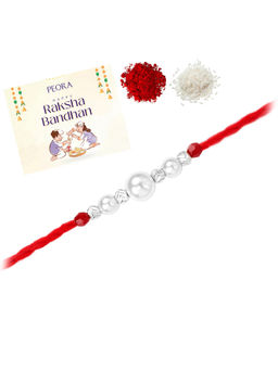 Peora - Sterling Silver Pearl Rakhi with Roli Chawal & Greeting Card