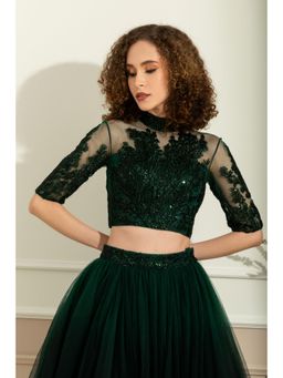 Natalia Livingston - Audrey Deep Green Seq Crop Top