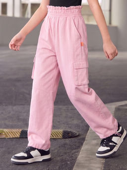 Purple United Kids - Pink Solid Cotton Regular Trouser