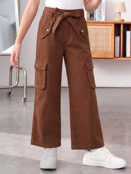 Purple United Kids - Brown Solid Cotton Regular Trouser