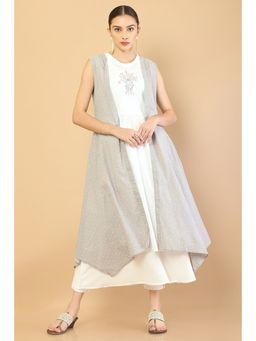 Soch - Grey & White Cotton Layered Jacket with Kurta (Set of 2)