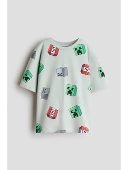 H&M - Boys Green Oversized Printed T-Shirt