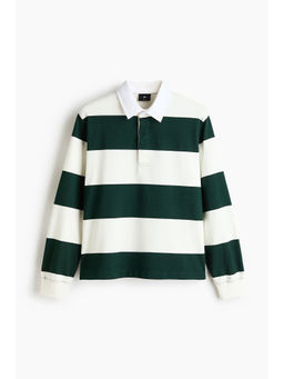 H&M - Men Green Regular Fit Cotton Rugby Polo T-Shirt