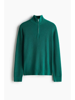H&M - Men Green Regular Fit Zip-top jumper