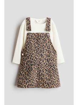 H&M - Girls Brown 2-Piece Cotton Top and Dungaree Dress