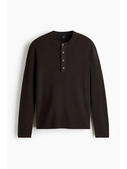 H&M - Men Brown Slim Fit Ribbed Henley T-Shirt