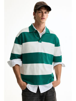H&M - Men Green Loose Fit Polo T-shirt
