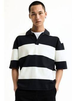 H&M - Men Black Loose Fit Polo T-shirt
