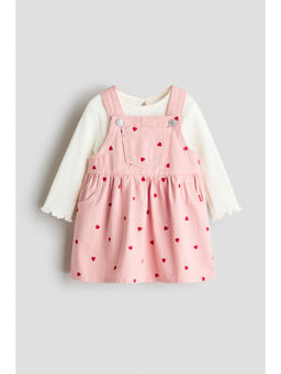 H&M - Girls Pink 2-Piece Dungaree Dress and Top Set