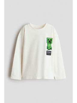 H&M - Boys White Printed Long-Sleeved T-Shirt