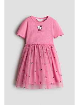 H&M - Girls Pink Print-Motif Tulle-Skirt Dress